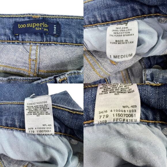 Levi's Too Superlow 524 Distressed Denim Blue Skinny Jeans Size 1 Medium - Picture 8 of 15